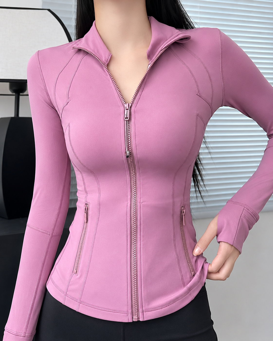 Veste de sport femme zippée à manches longues – Coupe cintrée yoga, fitness & lifestyle