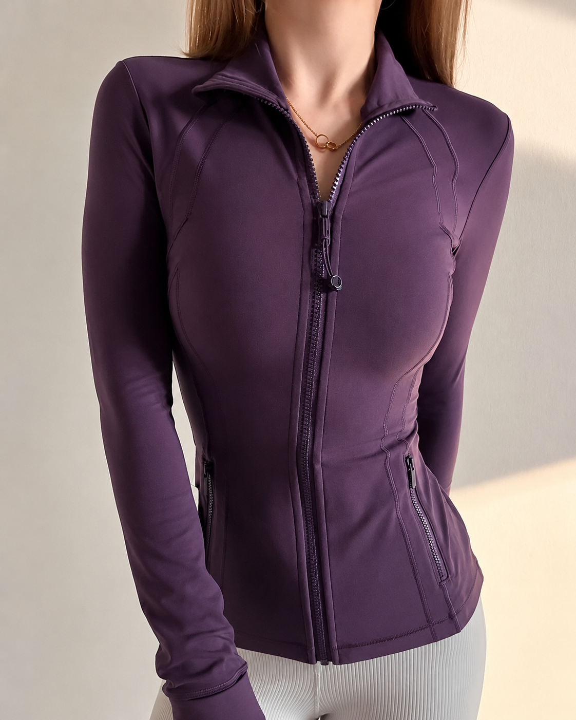Veste de sport femme zippée à manches longues – Coupe cintrée yoga, fitness & lifestyle